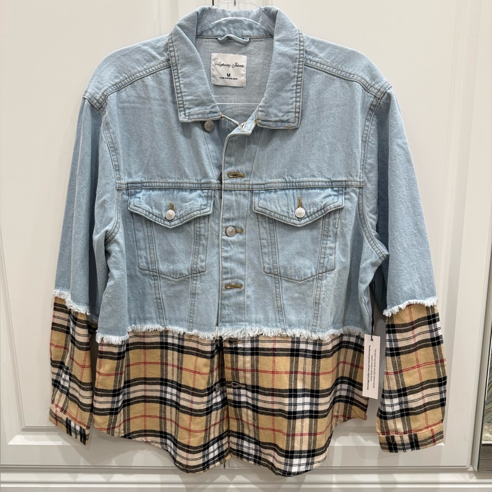 NWT Highway Jeans Light Blue and Plaid Jean Jacket